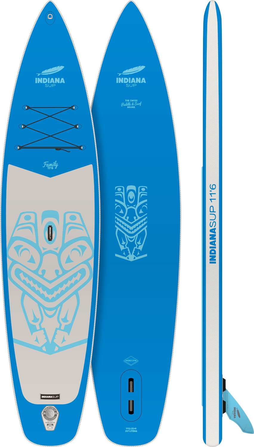 Indiana 11 6 Family Pack Stand Up Paddling-Board inkl. Paddel und Luftpumpe Blau