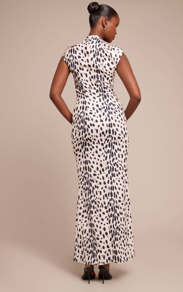 Blanc Robe Longue Imprimée Sans Manches À Col Montant