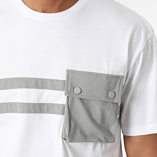 Tee Shirt Poche Blanc Gris