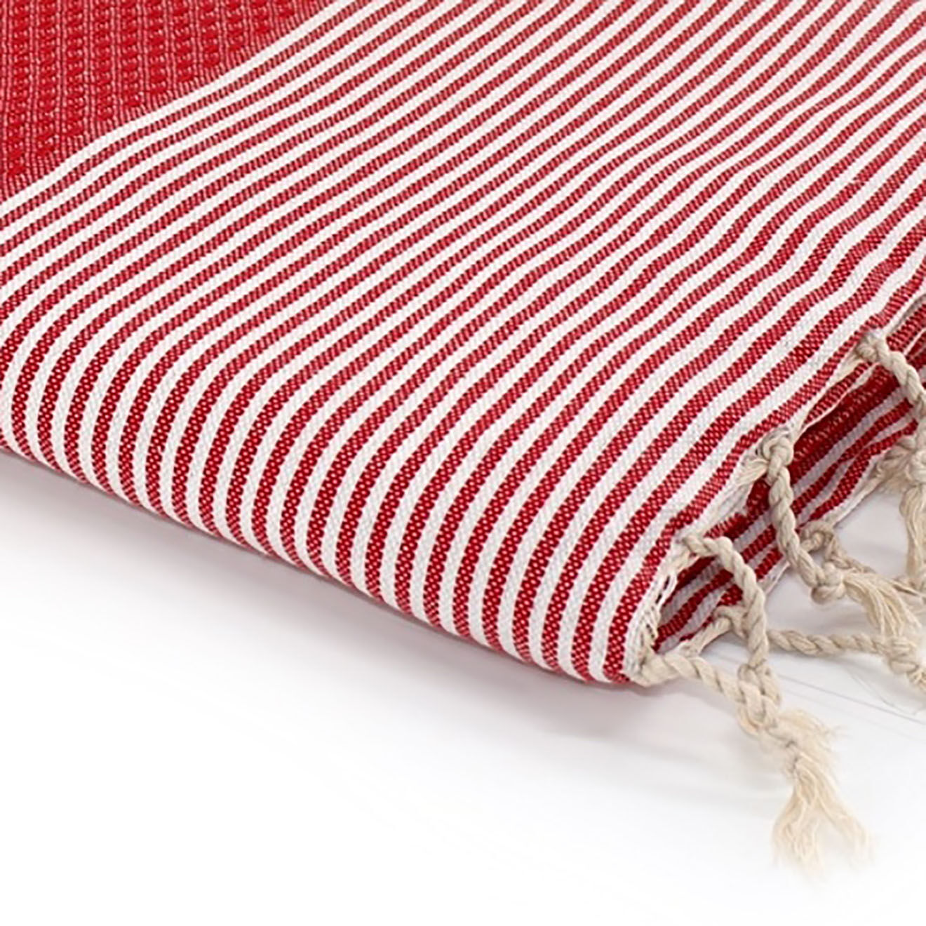 Febronie Fouta Nid d'abeille Ibiza rayures fines rouge - 100x200 cm