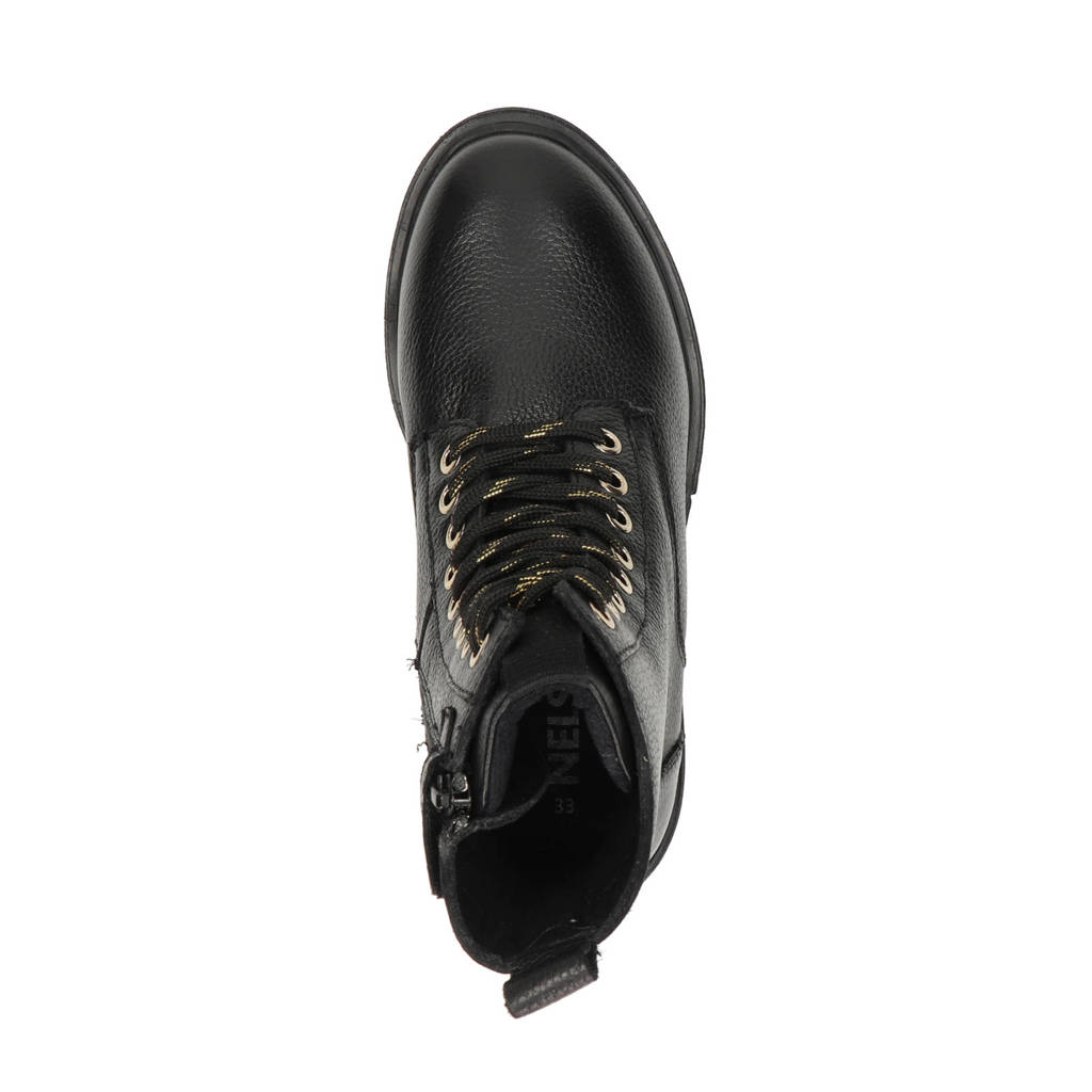 Nelson Kids leren veterboots zwart