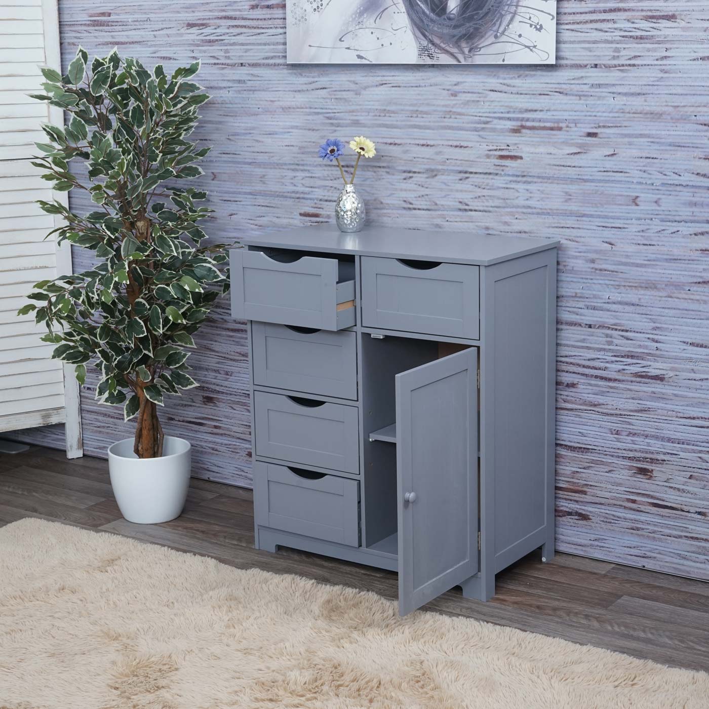 Kommode MCW-B65, Schubladenschrank Schrank, 5 Schubladen und 1 Tür 80x70x35cm ~ grau