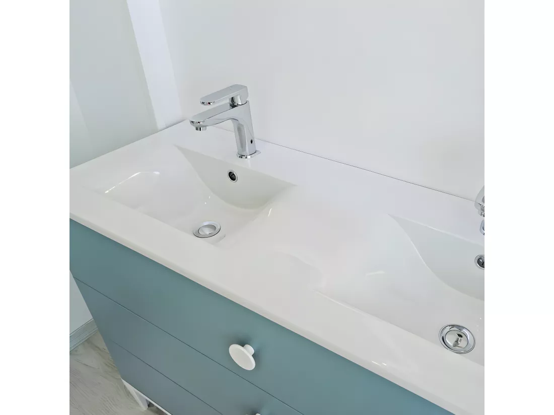 Meuble double vasque 3 tiroirs 120 cm Vert - KIJANI - L 121 x l 46.5 x H 86.5 cm