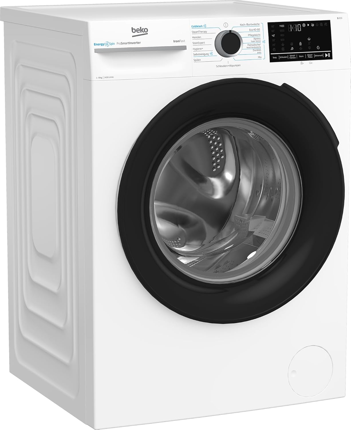 Beko BM3WFU4841N freistehende Waschmaschine, Waschvollautomat, 8 kg, EnergySpin, Schleuderwahl 1400 U/min, IronFast weniger Falten, Hygiene+ allergikergeeignet, Coldwash Wasser-& Zeitersparnis, Weiß
