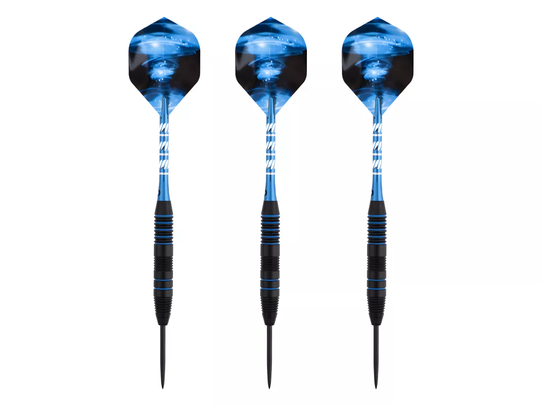 Jeu de 3 fléchettes pro pointe acier 22g Typhoon bleu - Bleu