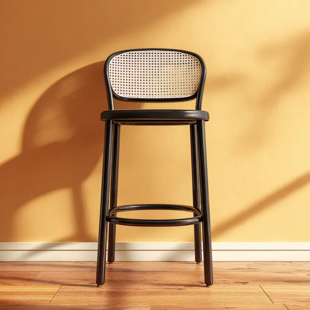 Barhocker Rattanrücken Metallgestell 35x35x100 cm - Schwarz/Natur - Modernes Design