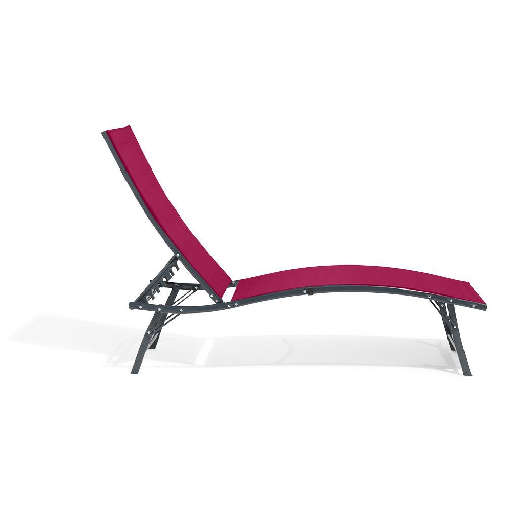 Transat bain de soleil Bahia 5 positions rouge 181x55xH33/92cm