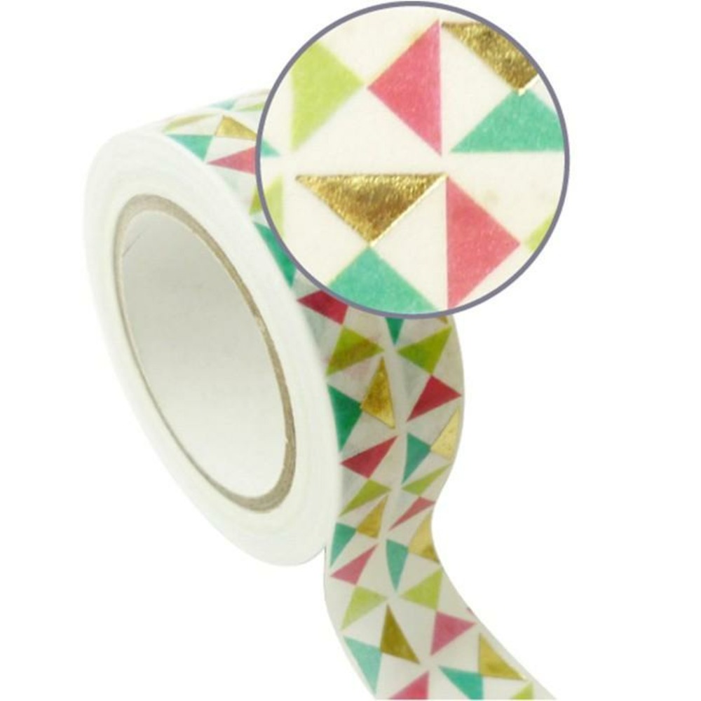 Masking tape doré 1,5 cm x 10 m - gros triangles multicolores