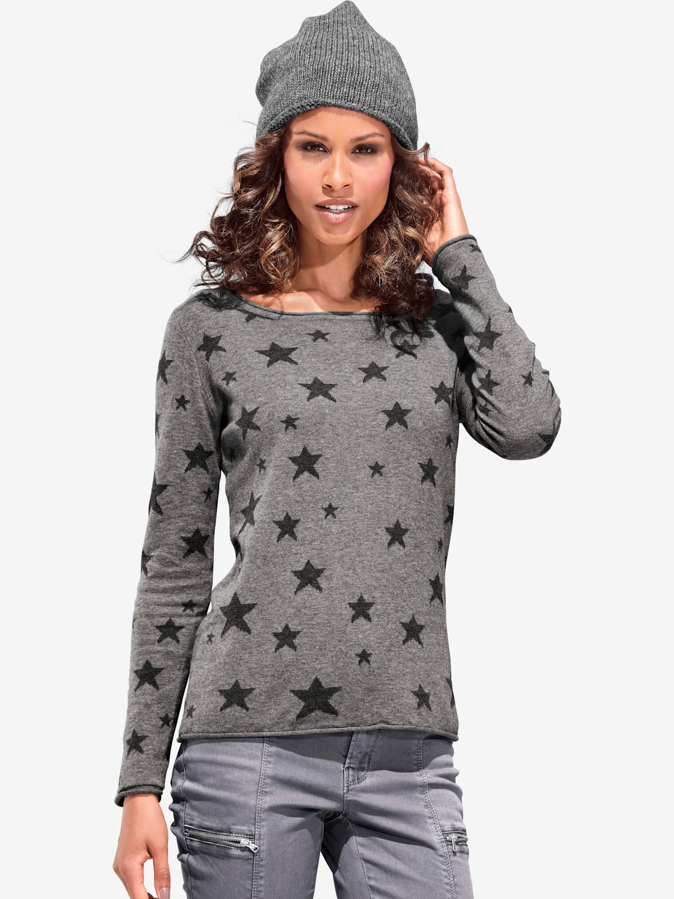 Pull col rond imprimé étoiles tendance