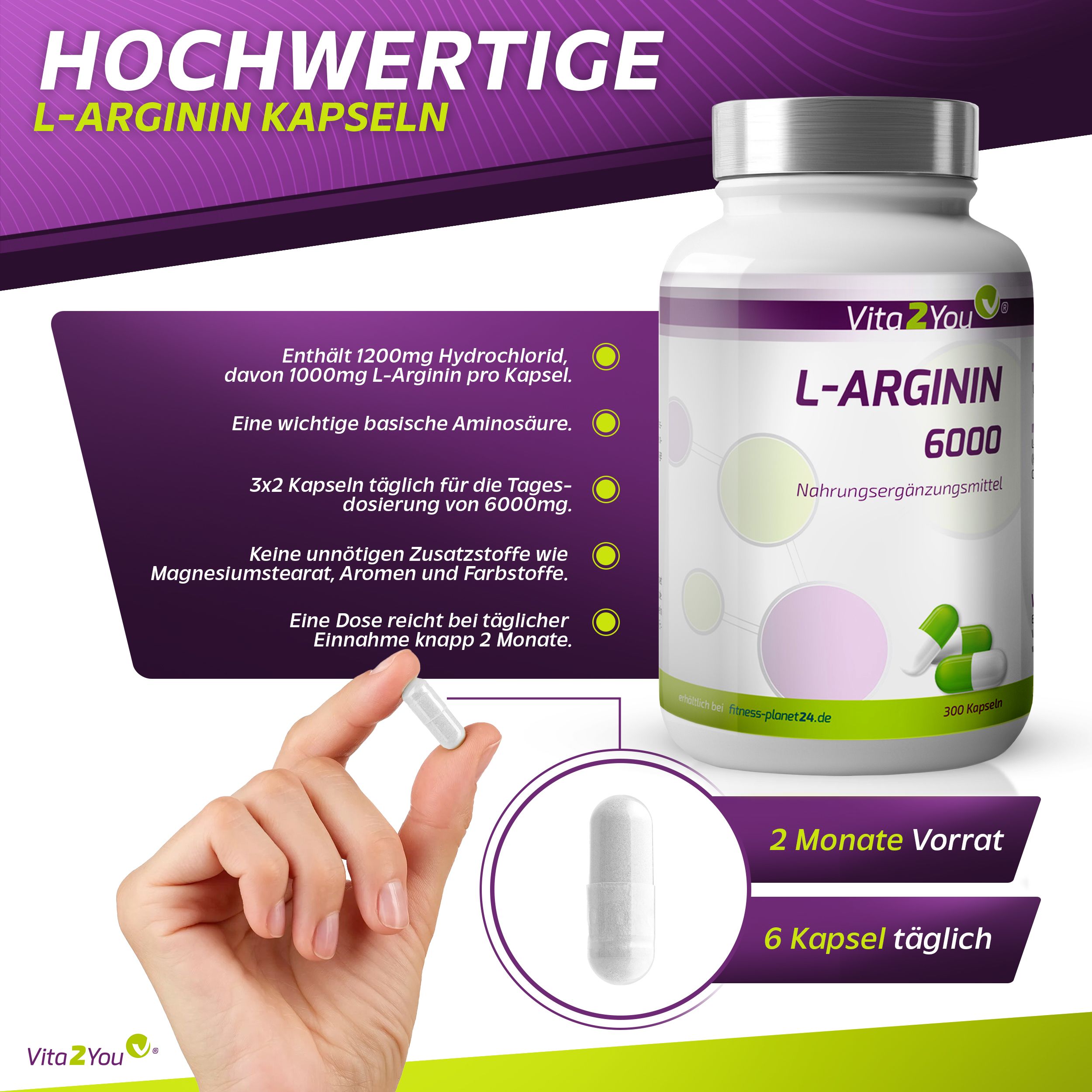 Vita2You L-Arginin 6000 Kapseln