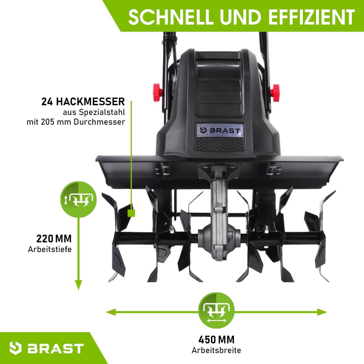 BRAST Motorhacke Gartenfräse Elektro | 1050-1800 Watt | 36-45cm Arbeitsbreite | 4 Modelle | Schutzblech Antiblockierkupplung & Sicherheitsschalter | für kleine bis große Grundstücke | BRE-AF 1800