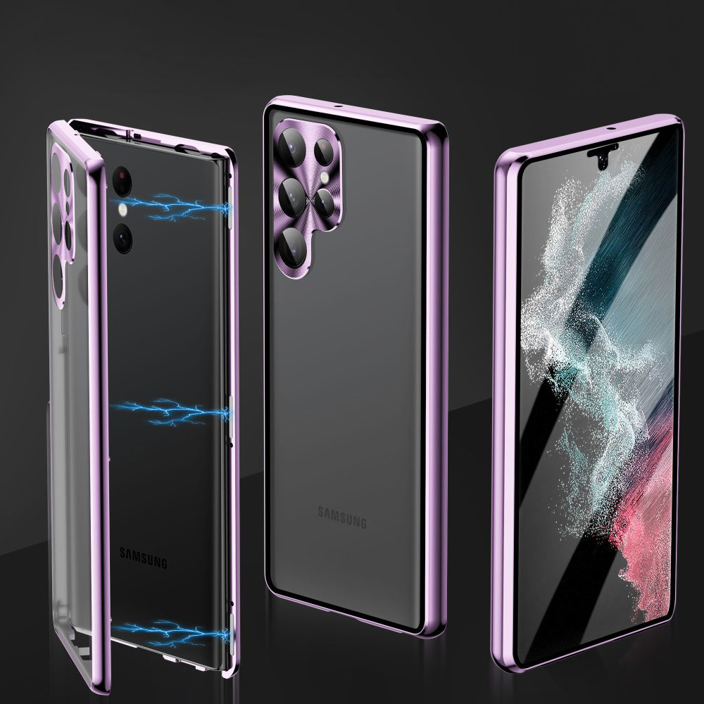 Samsung Galaxy S24 Ultra Magnetische Alu Schutzhülle mit Panzer Glas Backcover   Display- / Kameraglasschutz (Verschlussmechanismus) - Gold