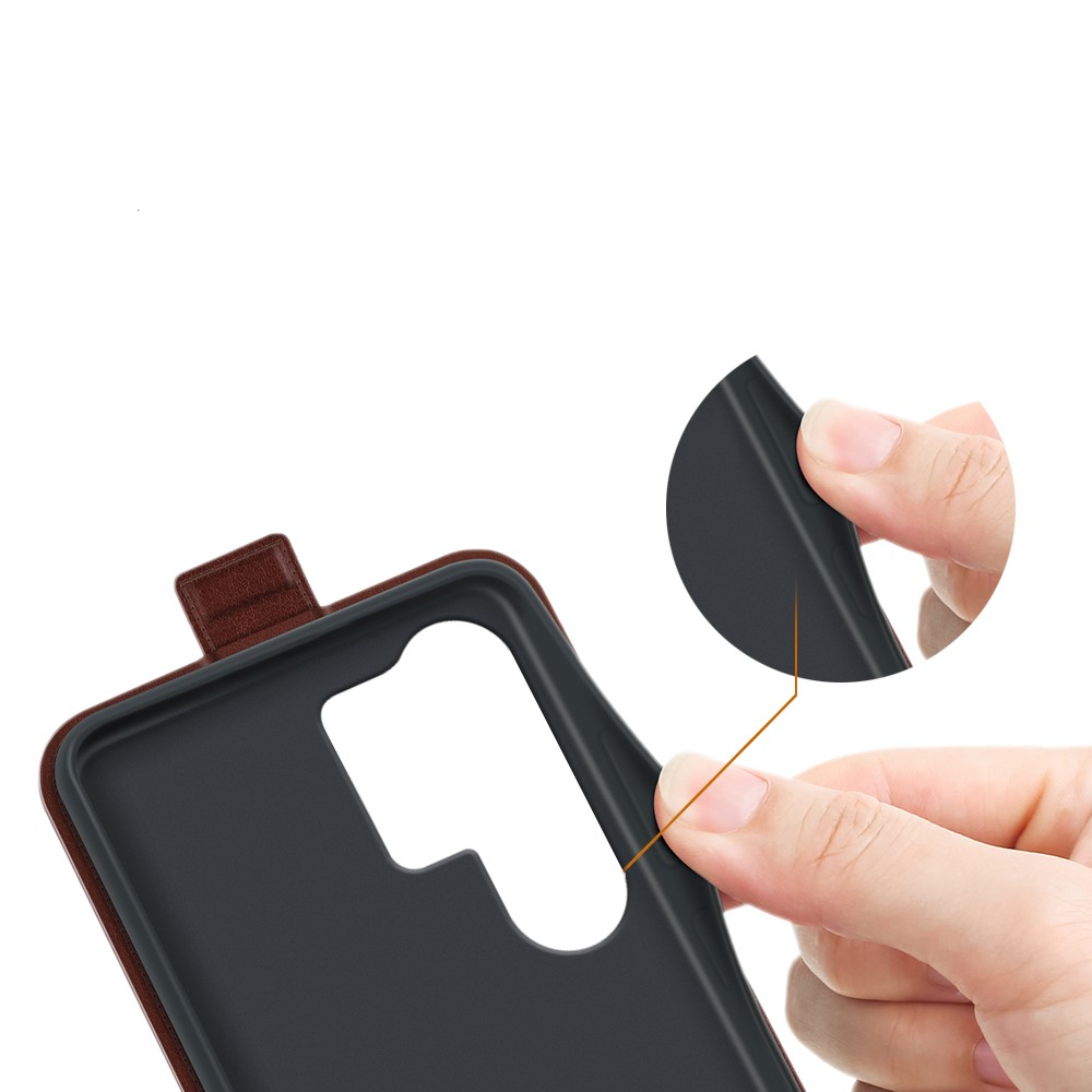 Samsung Galaxy S25 Ultra Leder Tasche Flip Cover Vertikal im Retro Look mit Kartenfach - Schwarz