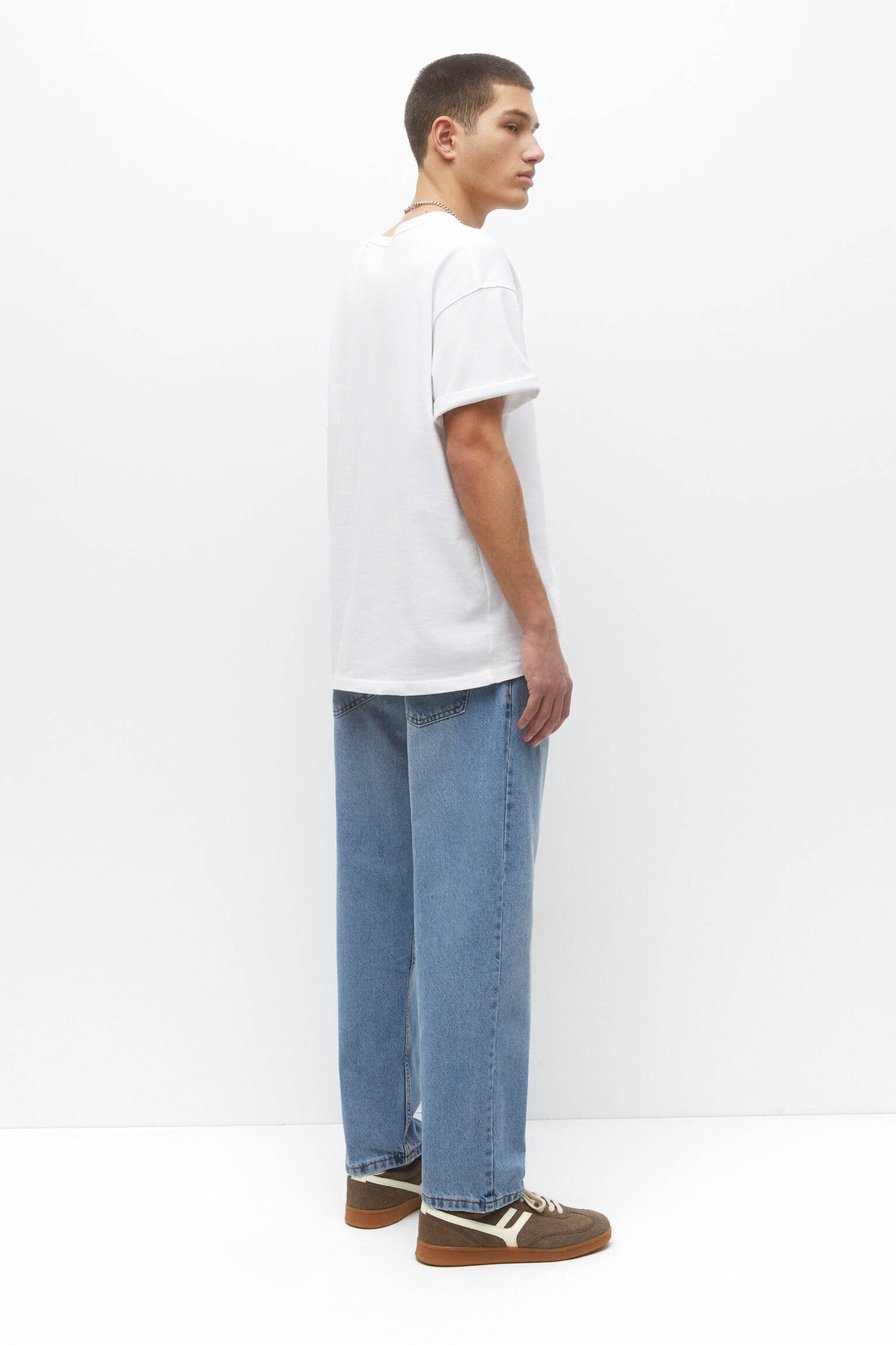 CALÇA JEANS DE ALGODÃO DE PERNA LARGA - AZUL CLARO