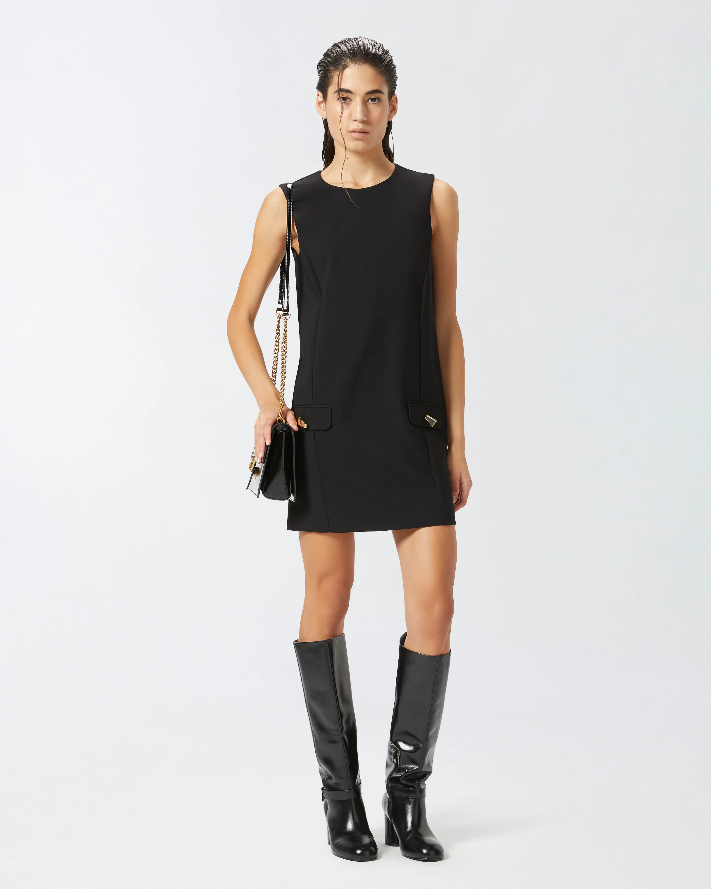 Robe courte sans manches avec rabats avant | Noir