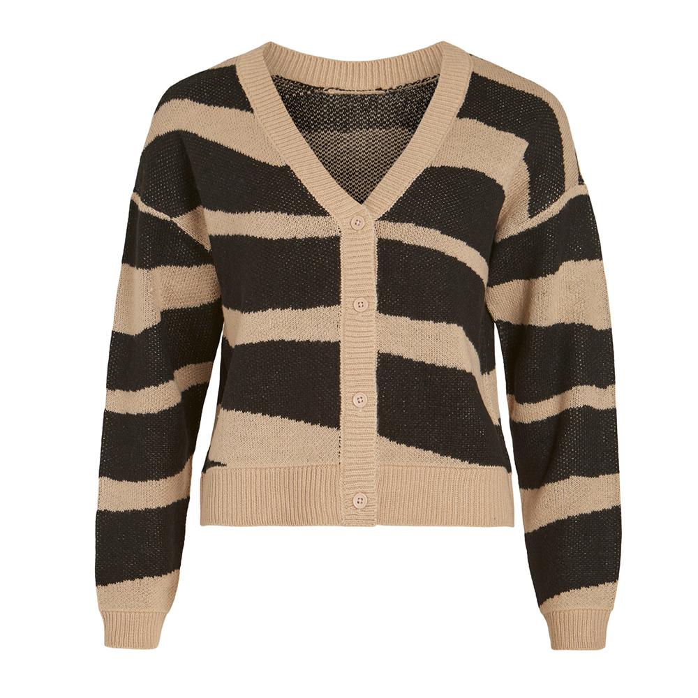 Vila Gilet Beige/Noir Femme Vila Jacquard