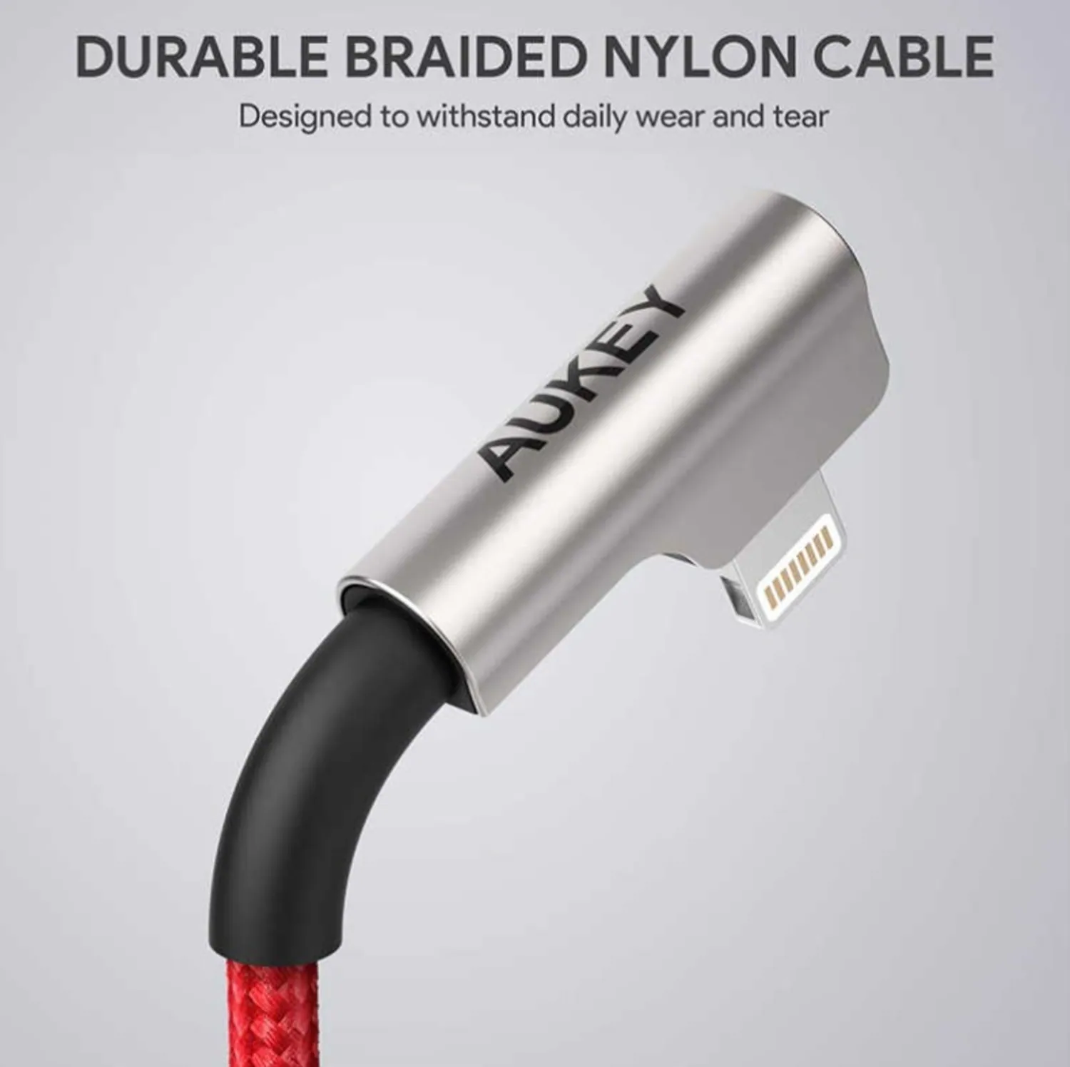AUKEY CB-AL01 2 Stück IPhone Ladekabel Set USB-Nylonkabel - Lightning, 2m, 2 Stück, 90-Grad-Stecker, Apple MFi-Zertifikat