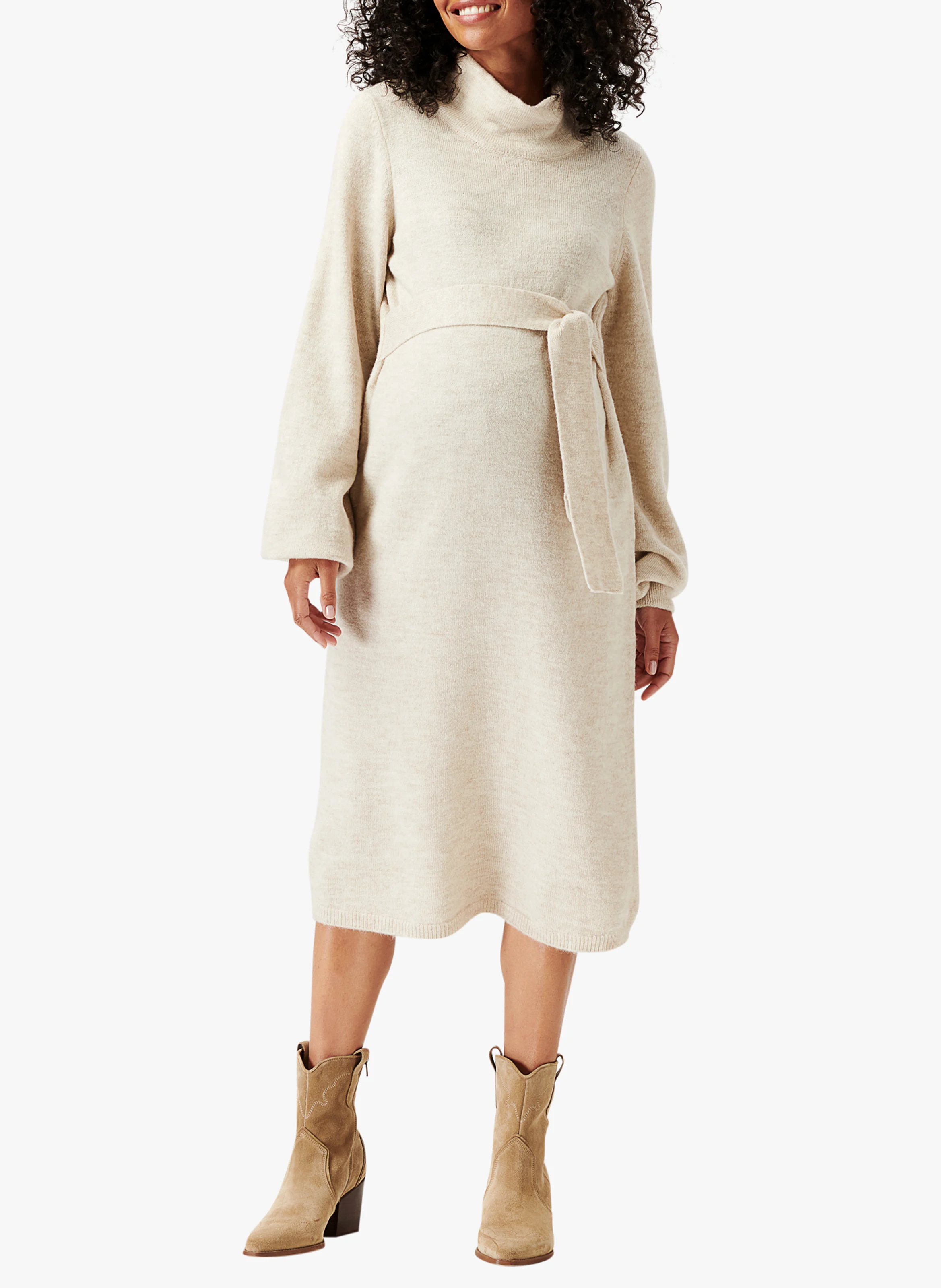 RUSSELL - Robe de grossesse col roulé | Beige