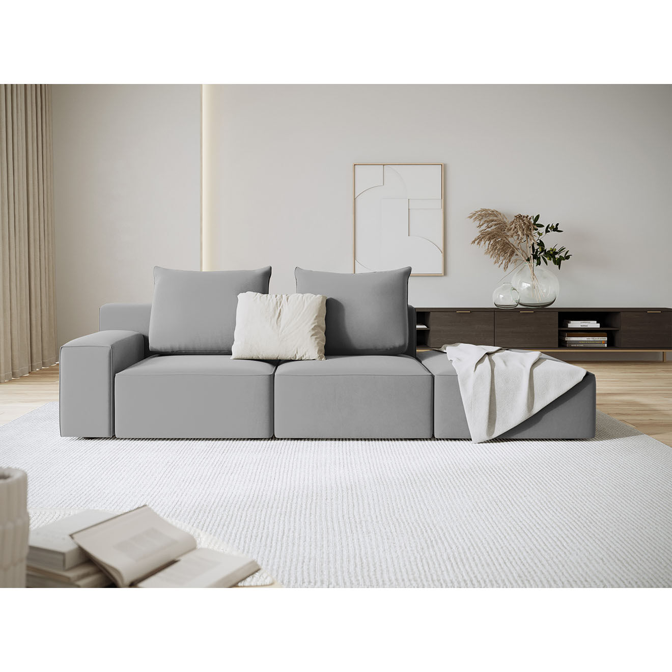 Mazzini Sofas Canapé Droit en Velours Ivy 4 Places gris clair - 265x105x89 cm