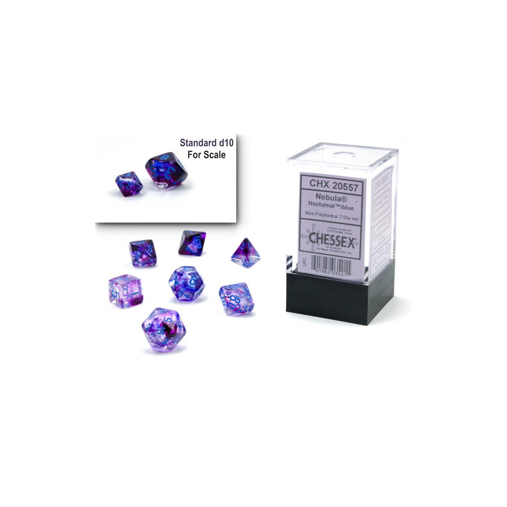 Set de 7 Mini Dés JDR Chessex : Nebula Nocturnal / Blue Luminary