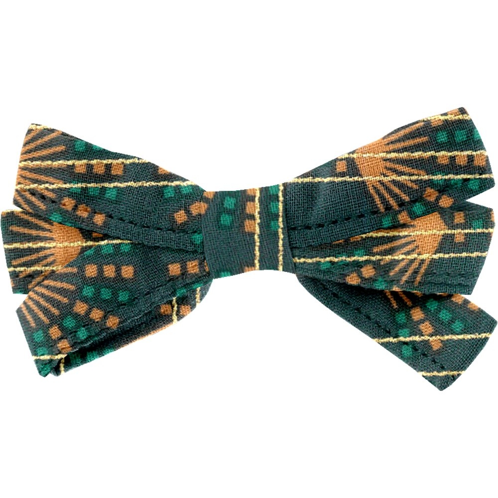 Barrette Noeud Ruban Eventail Or Vert