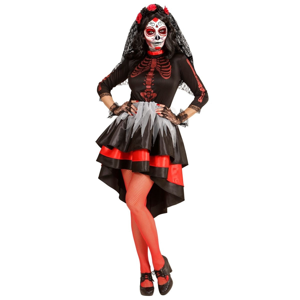 Dia De Los Muertos Jurk Rood Zwart Dames