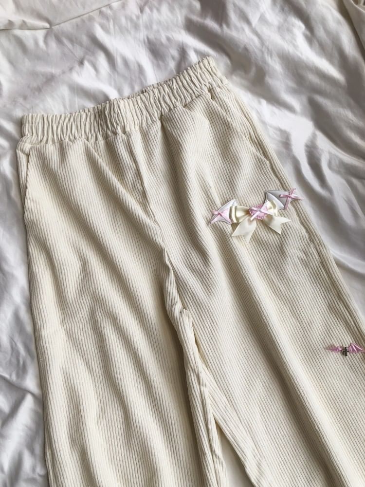 Miu B - Corduroy broek met hoge taille en strik, recht model
