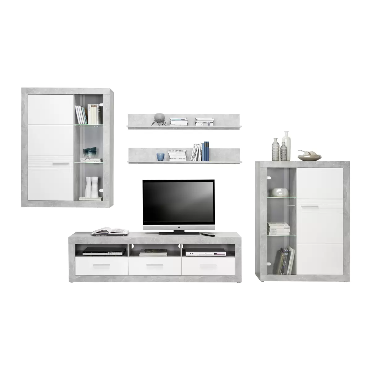 Vitrine Malta weiss,Betonoptik