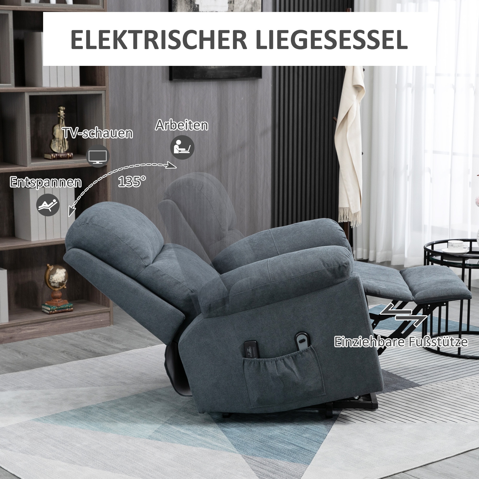 HOMCOM Relaxsessel mit Aufstehhilfenfunktion und 8 Massagemotoren grau 89L x 99B x 103H cm