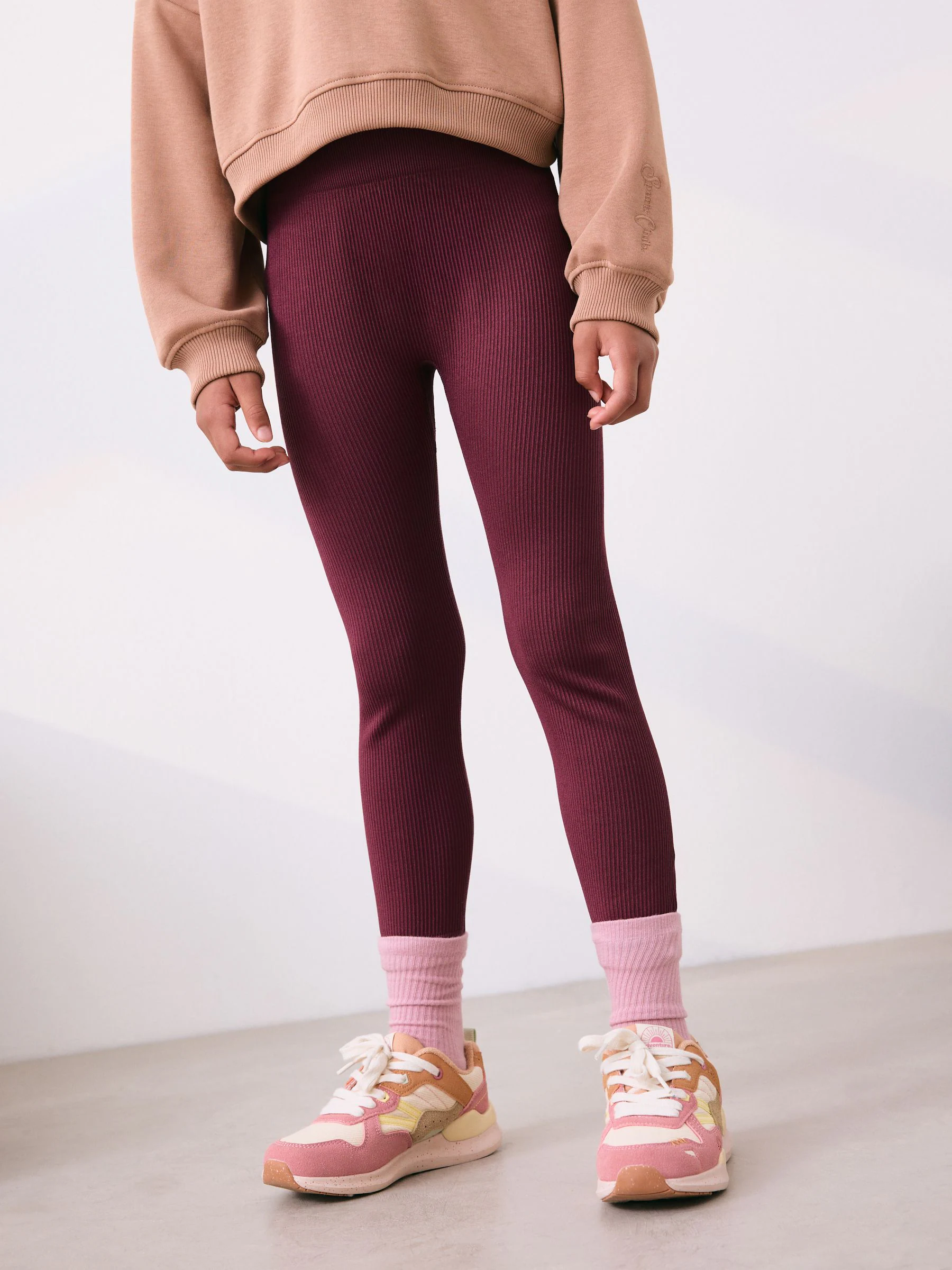 Bordeauxrood - Naadloze geribbelde leggings met hoge taille (3-16jaar)
