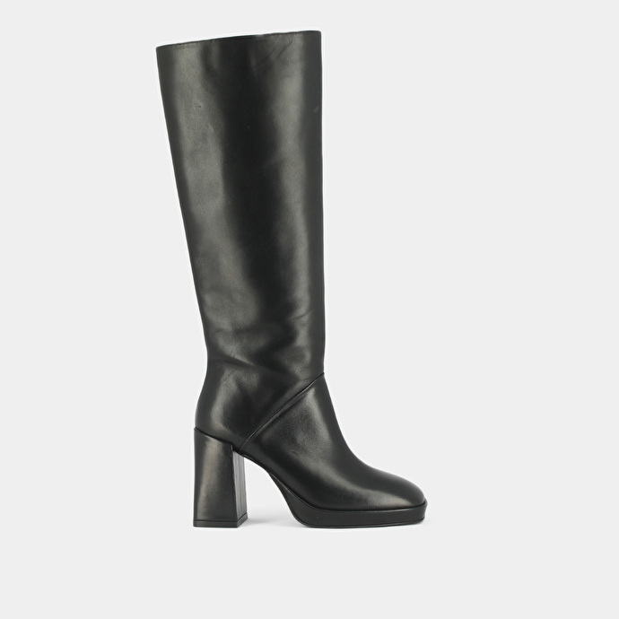 Bottes à talons hauts et bouts carrés  en cuir noir