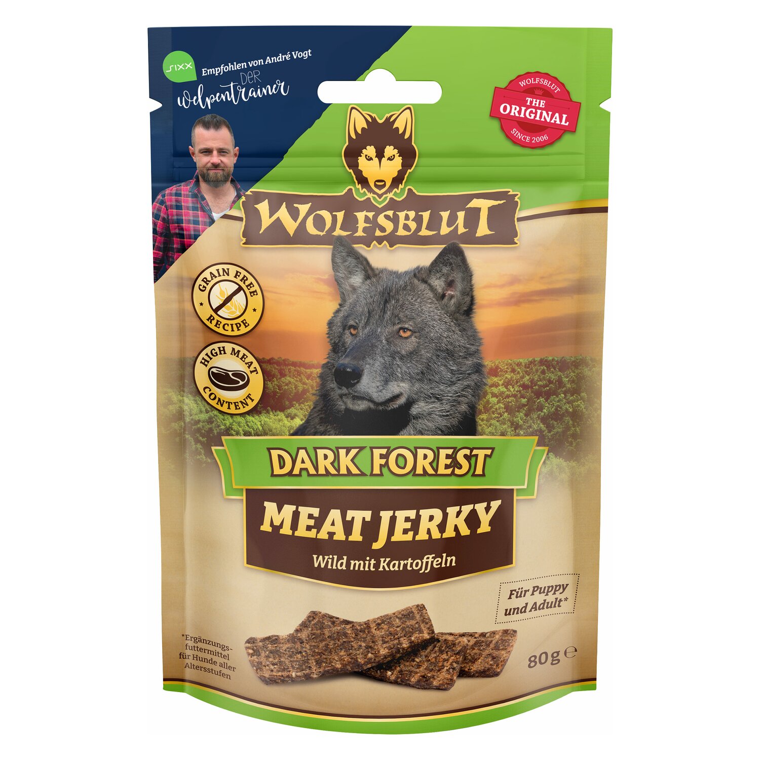 WOLFSBLUT Hundesnack Meat Jerkys - 80g - Wild/Süßkartoffel