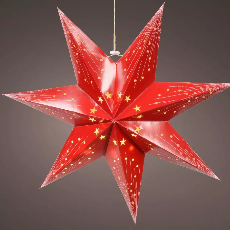 Etoile lumineuse à piles (H40 cm) Origami Oria Rouge et blanc chaud