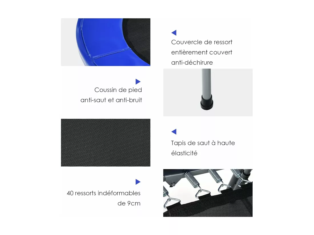 Trampoline Pliable pour 2 Enfants Intérieur/Extérieur avec Main Courante Ajustable Coussin Tapis de Saut Charge 150kg Bleu