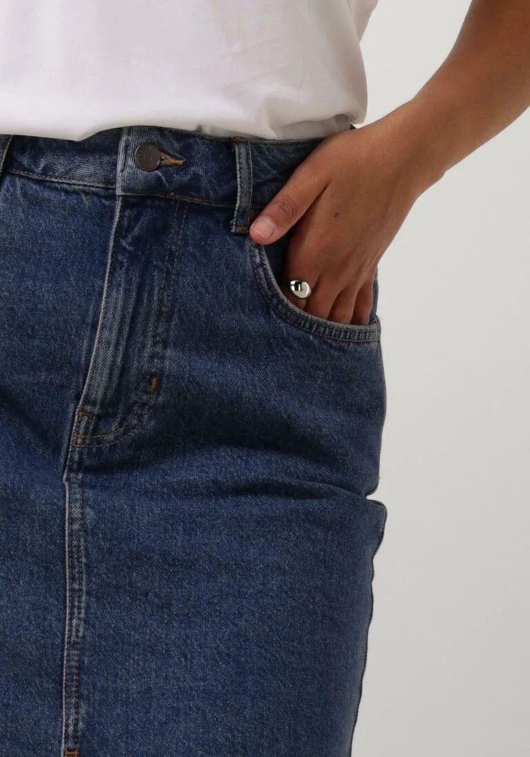 OBJECT donkerblauwe object midirok objellen midi denim skirt