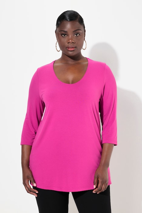 Shirt, tiefer Rundhalsausschnitt, 3/4 Arm