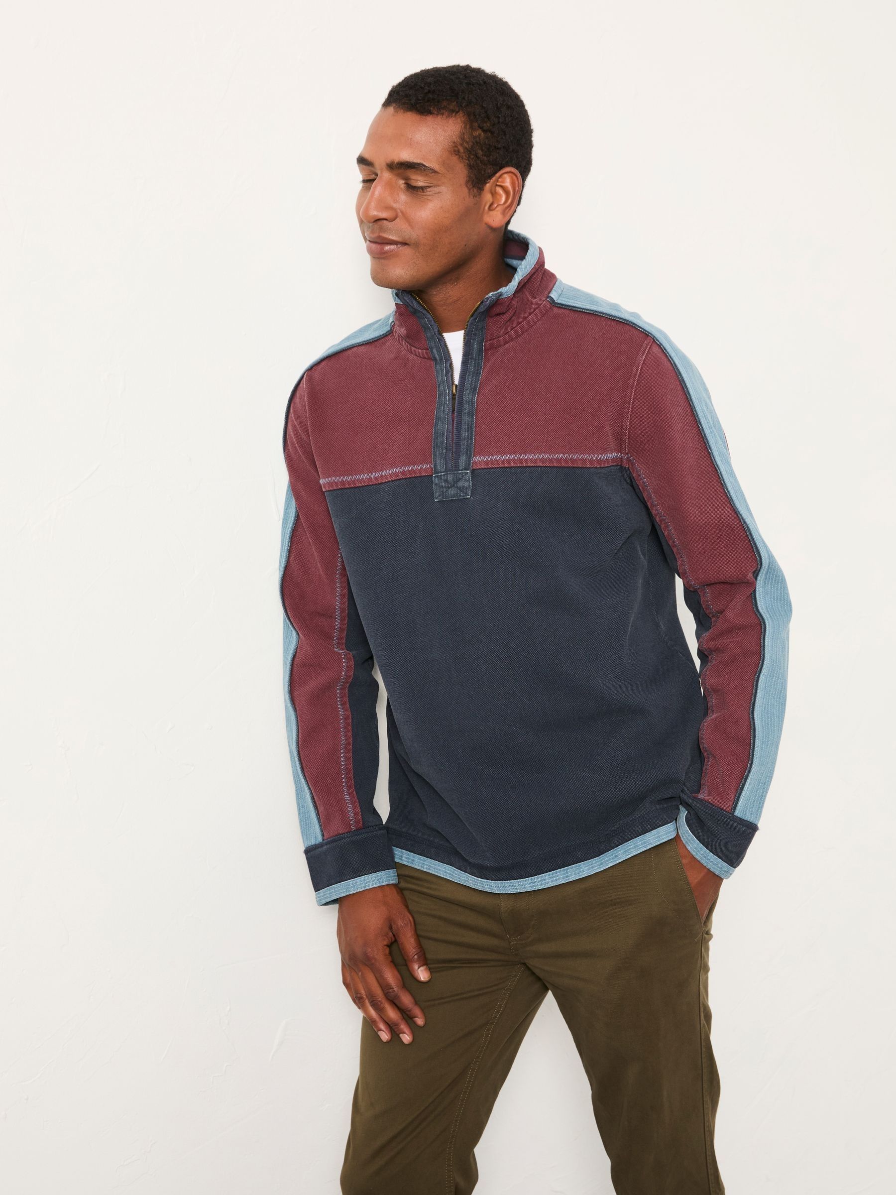 Marineblauw - FatFace - Sweater met panelen