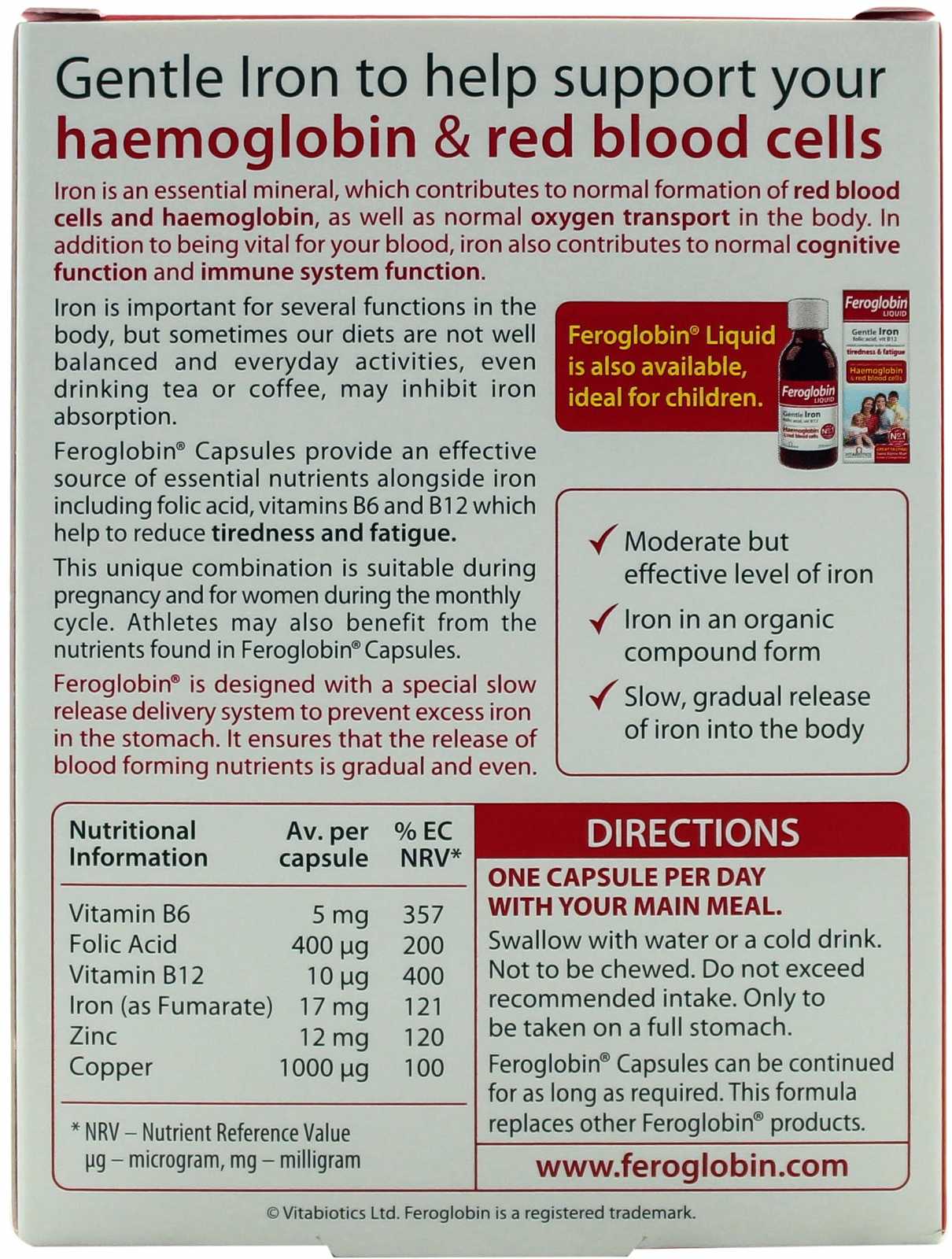 Vitabiotics Feroglobin Ferro Suave B12 30 cápsulas