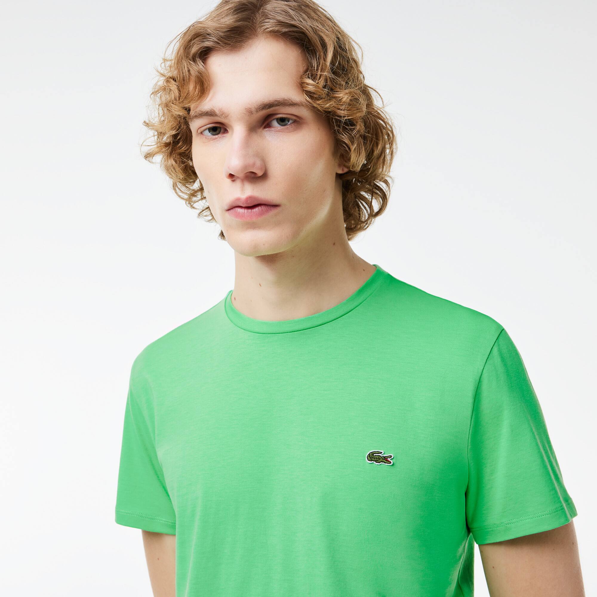 Rundhals-Shirt aus Pima-Baumwolljersey T-Shirts - Grün - Lacoste - Herren