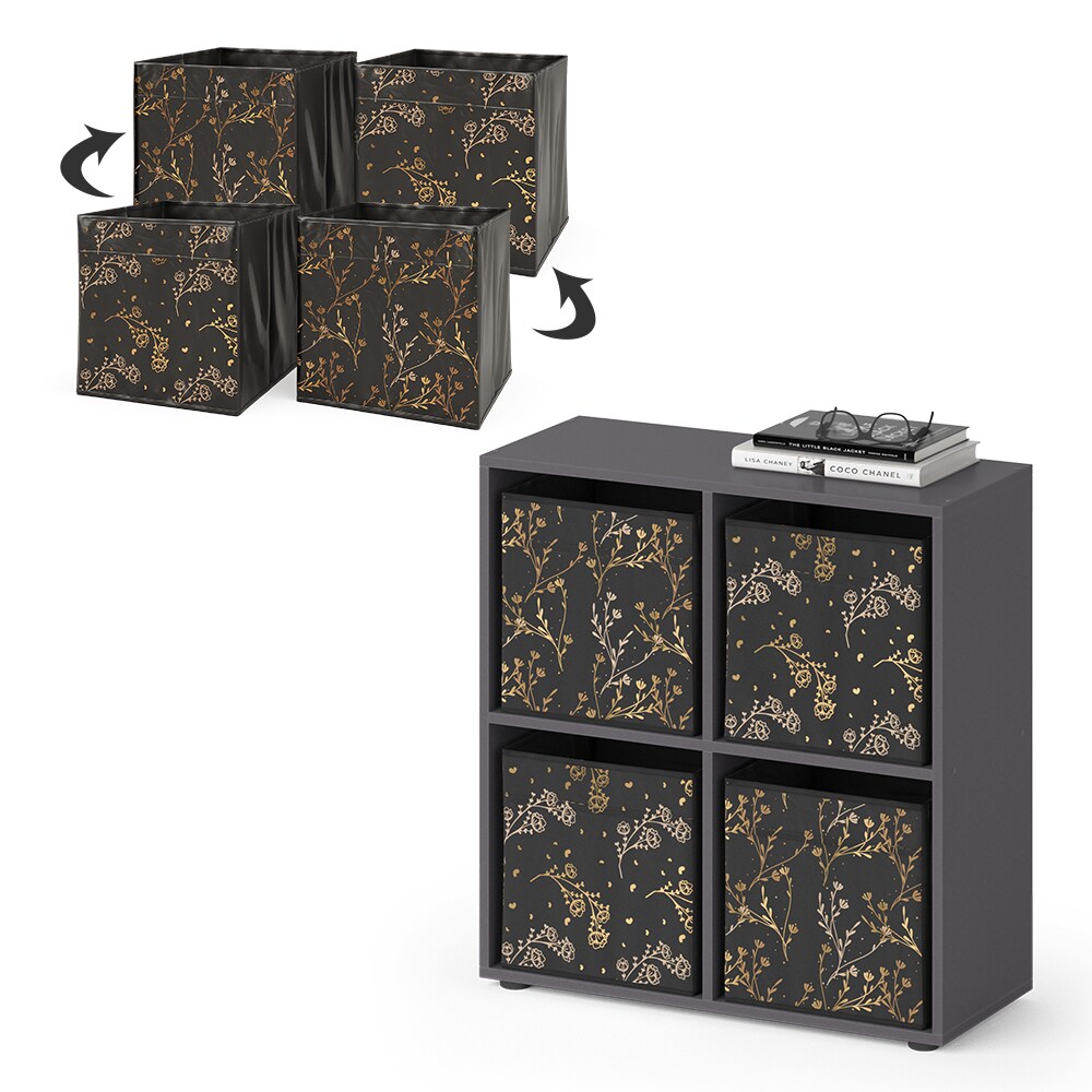 Vicco Raumteiler Würfelregal Standregal Tetra Schwarz Faltbox Wohnzimmer Regal 73x72 cm modern Ablage 4 Fächer Dekoregal Ordnerregal Aufbewahrung