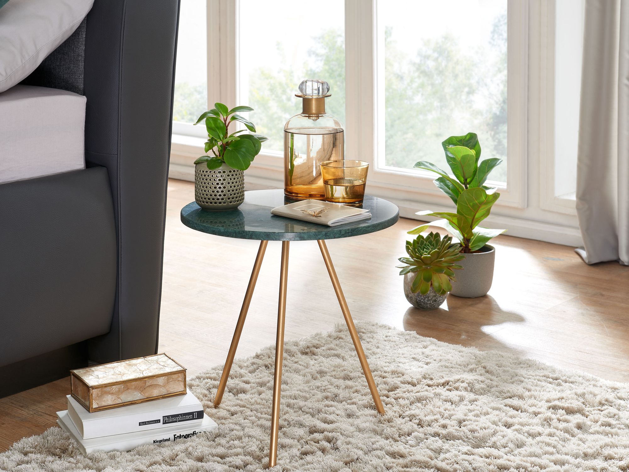 Beistelltisch FineBuy Sofatisch Echter Marmor Ø 38 cm Tisch Wohnzimmertisch Rund