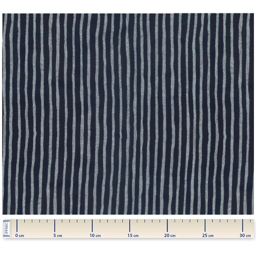 Tissu Enduit Au Mètre Rayé Argent Marine
