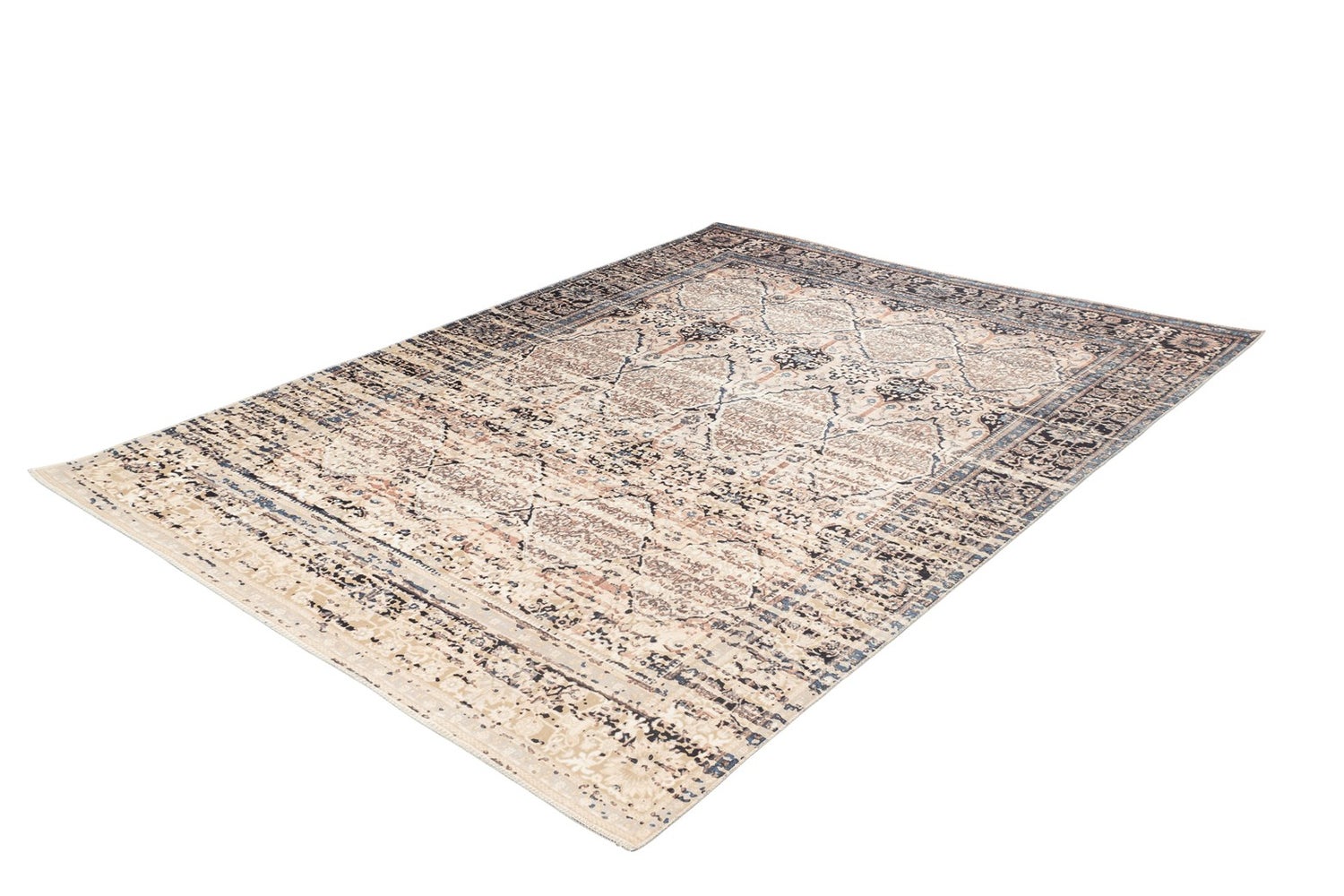 Stellara vlakgeweven tapijt, beige/blauw, vintage design, used look, oosters, 80 x 150 cm