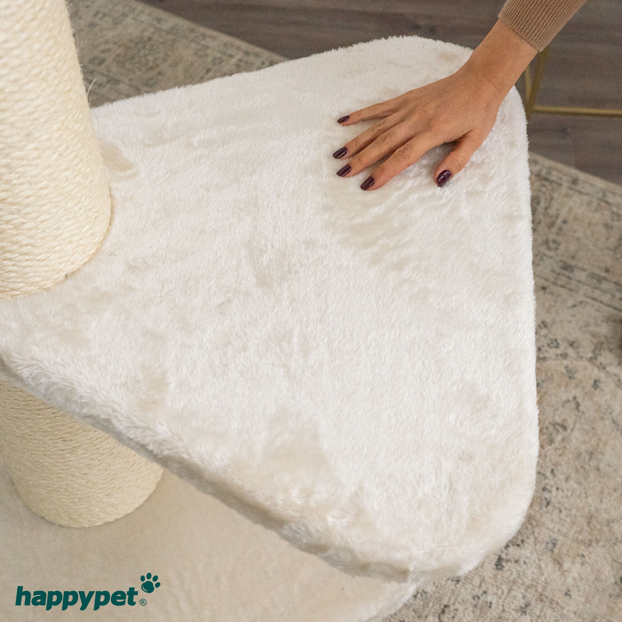 HAPPYPET Universal XL Liegeplatz für Kratzbaum 55 cm - Stabile Liegefläche, 600g Plüsch überzogen, Zubehör Ersatz für Katzenkratzbäume, belastbar bis 15 kg, Creme | Creme