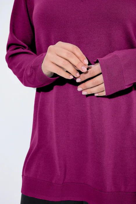 Pullover, V-Ausschnitt, Langarm, weicher Feinstrick, beere