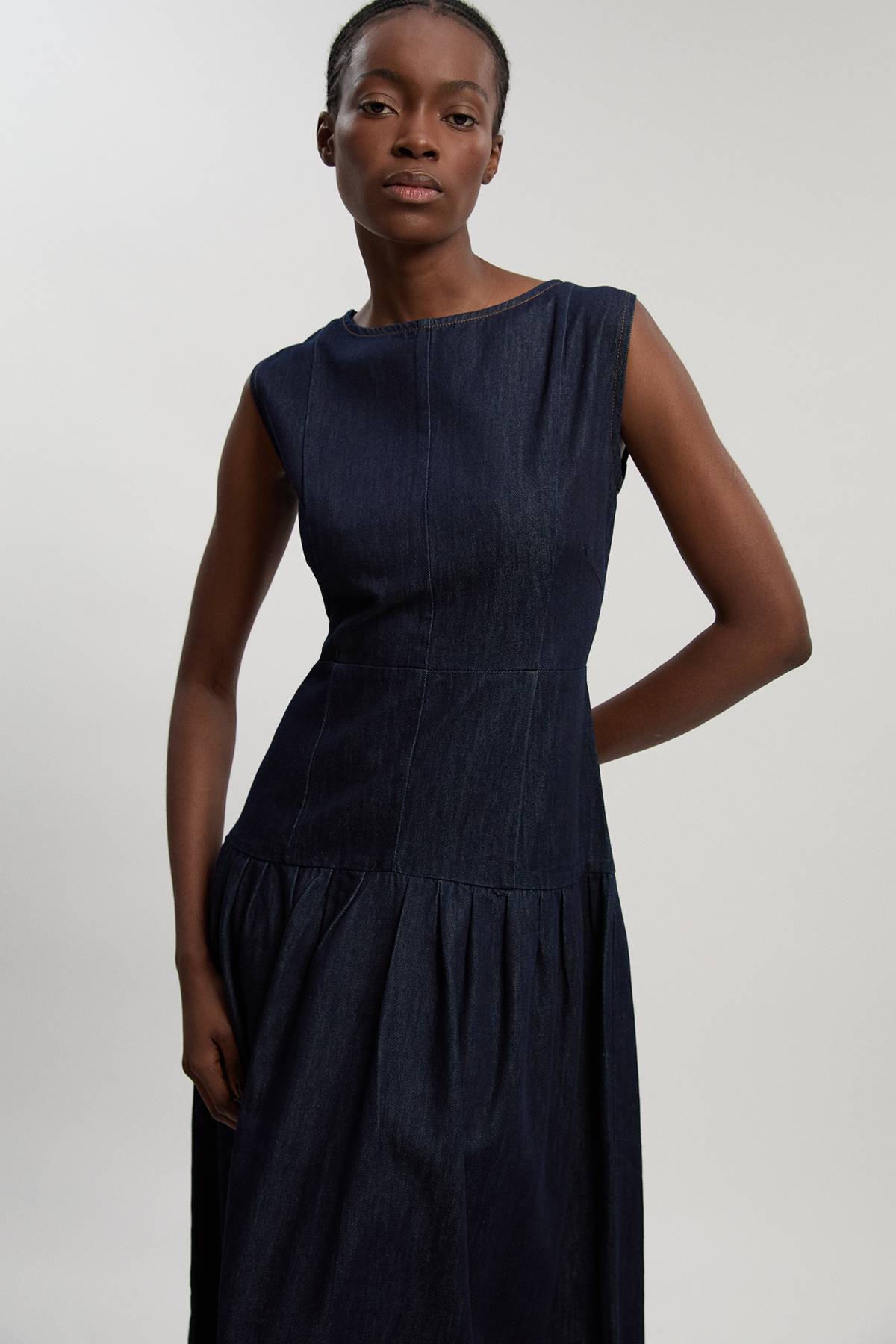 KarenMillen Robe Midi En Denim À Taille Basse Et Jupe Ample