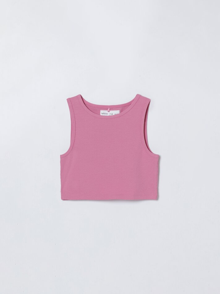 Conjunto de top canelado e shorts - Framboesa