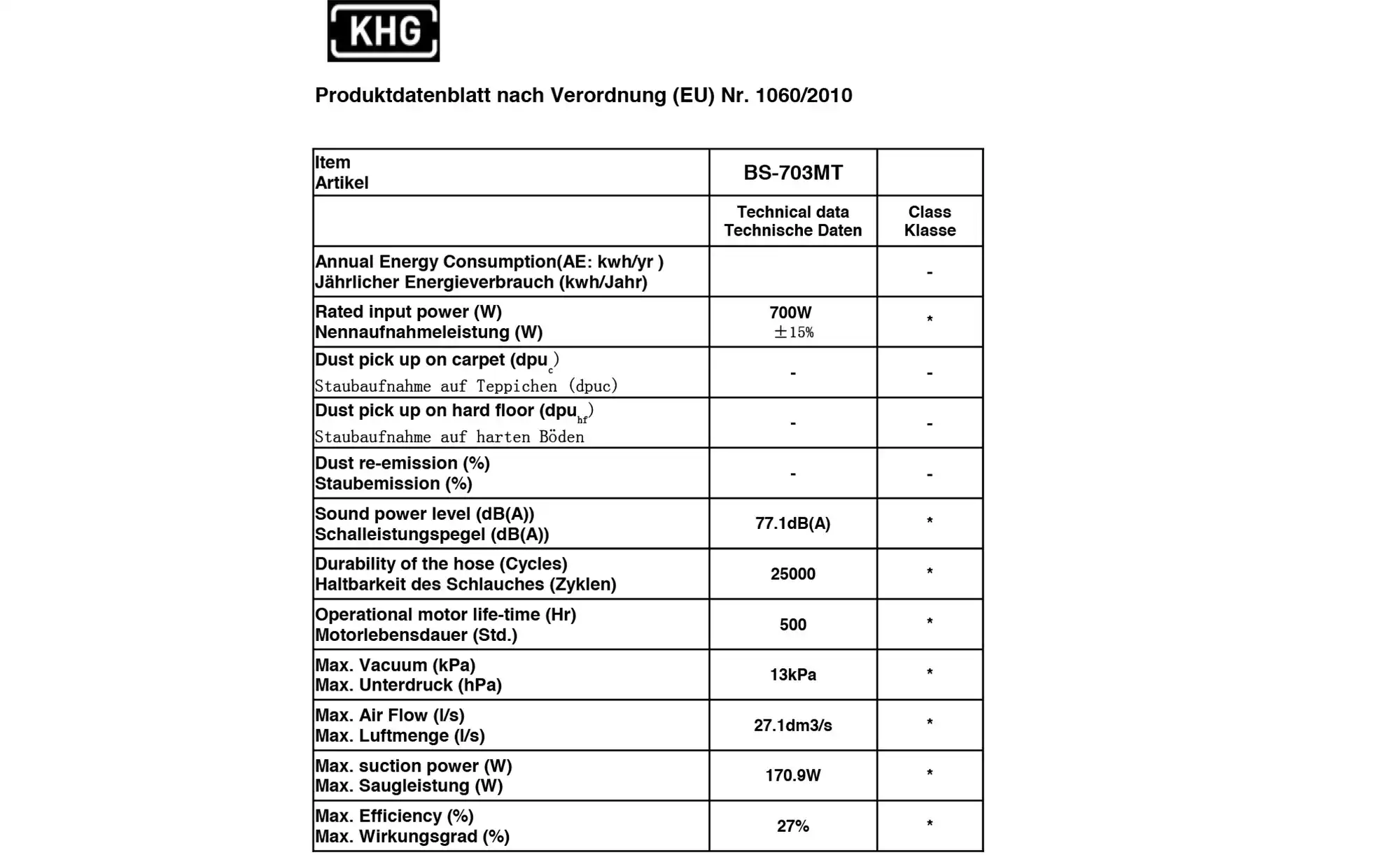 KHG Bodenstaubsauger BS-703MT