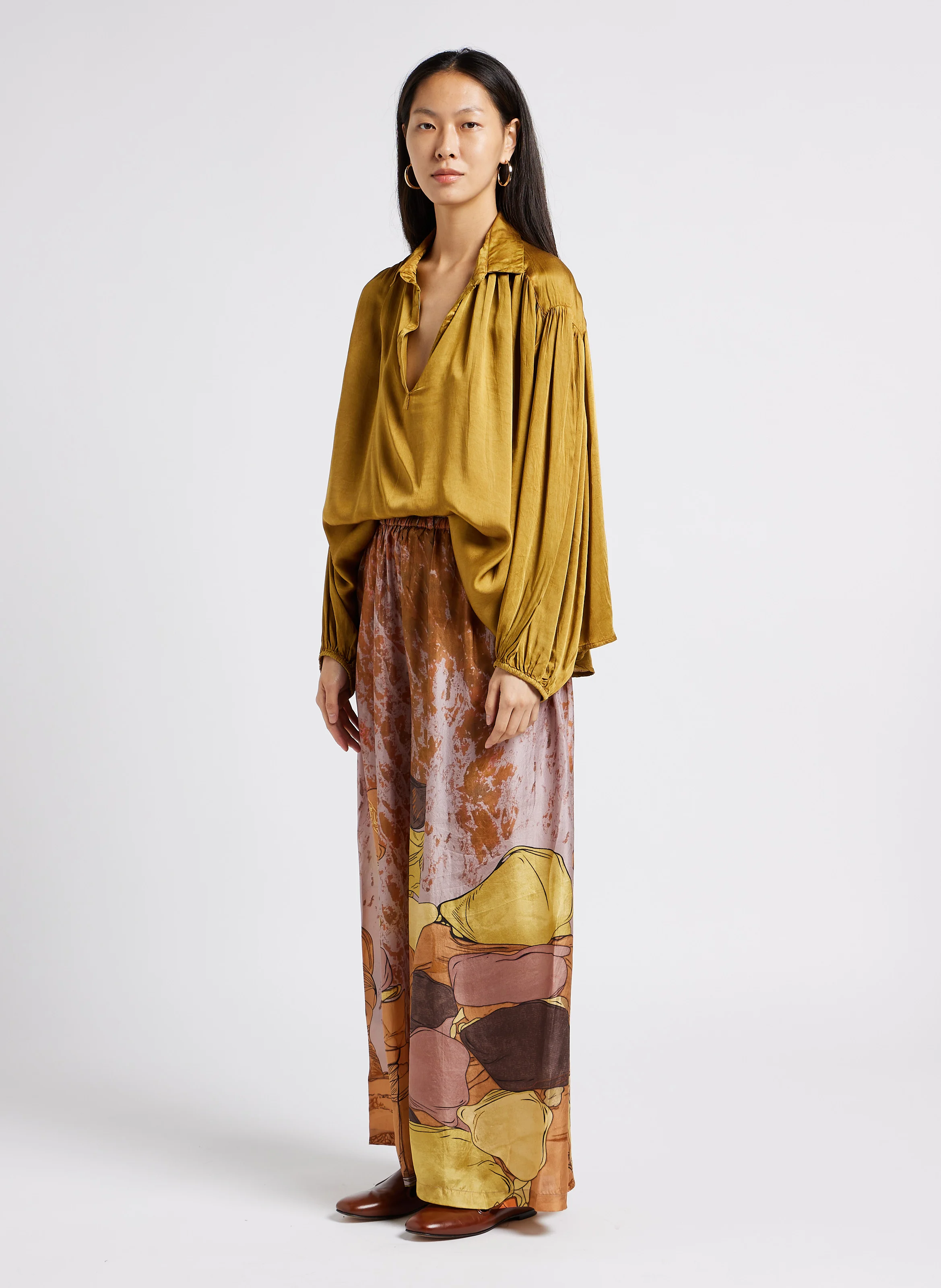 SANGELITE - Pantalon large en soie | Jaune