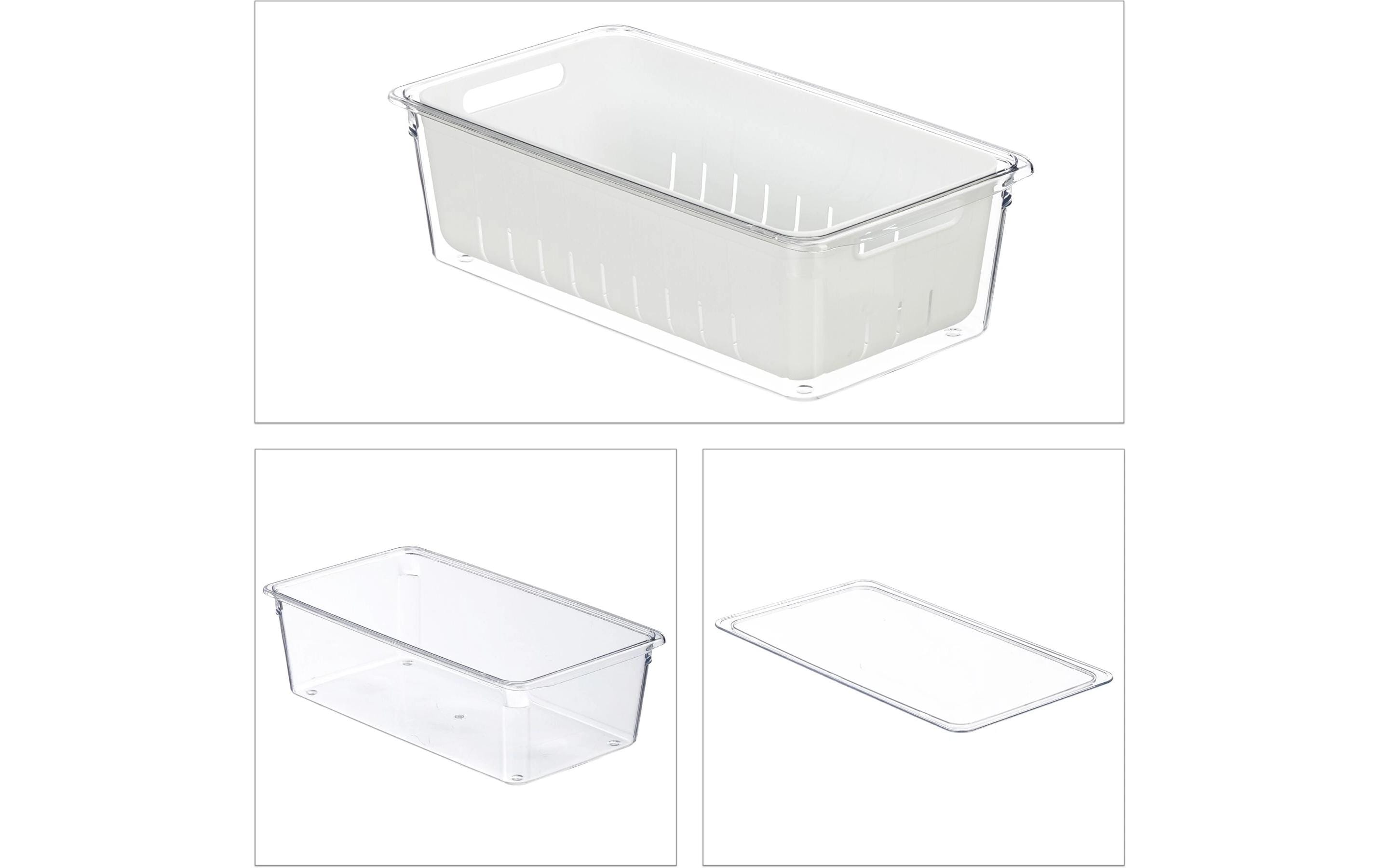 Kühlschrankorganizer 600 g, 2 Stück, Transparent/WeissStapelbare Obstfrischhaltebox im 2er Set
